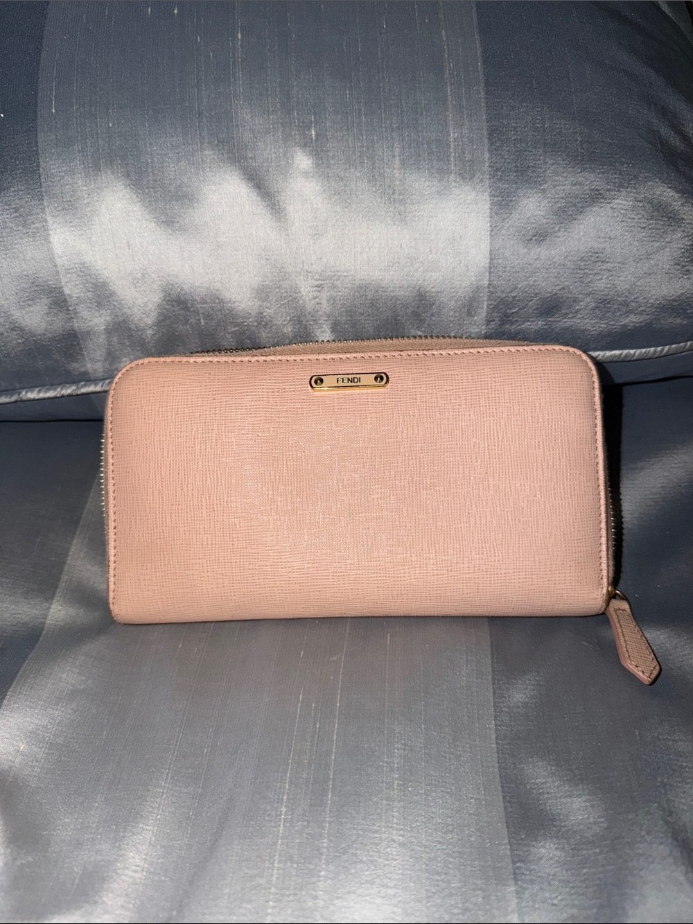 Fendi Blush Pink Zip-Around Wallet with Gold Plate